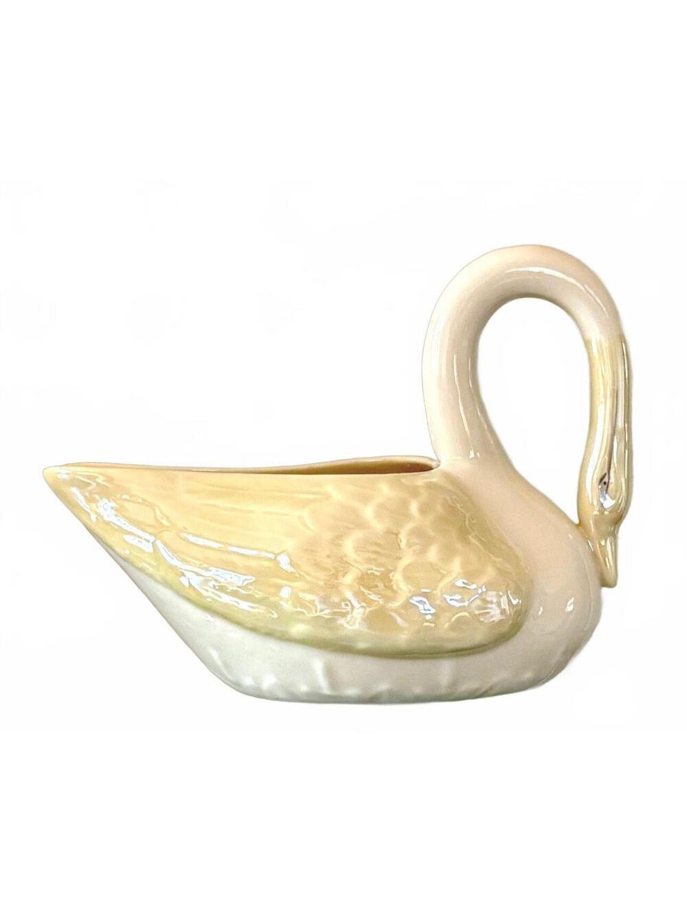 Vintage Belleek Ireland Swan Planter Creamer 7th Mark Yellow Lustre Porcelain